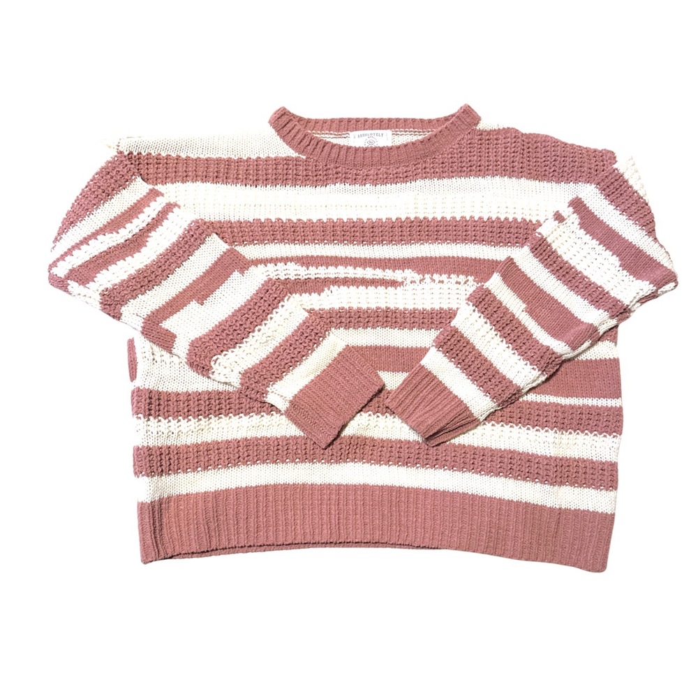 ABSOLUTELY Creative Worldwide Cream Dusty Rose Striped Knit Sweater Cozy Warm